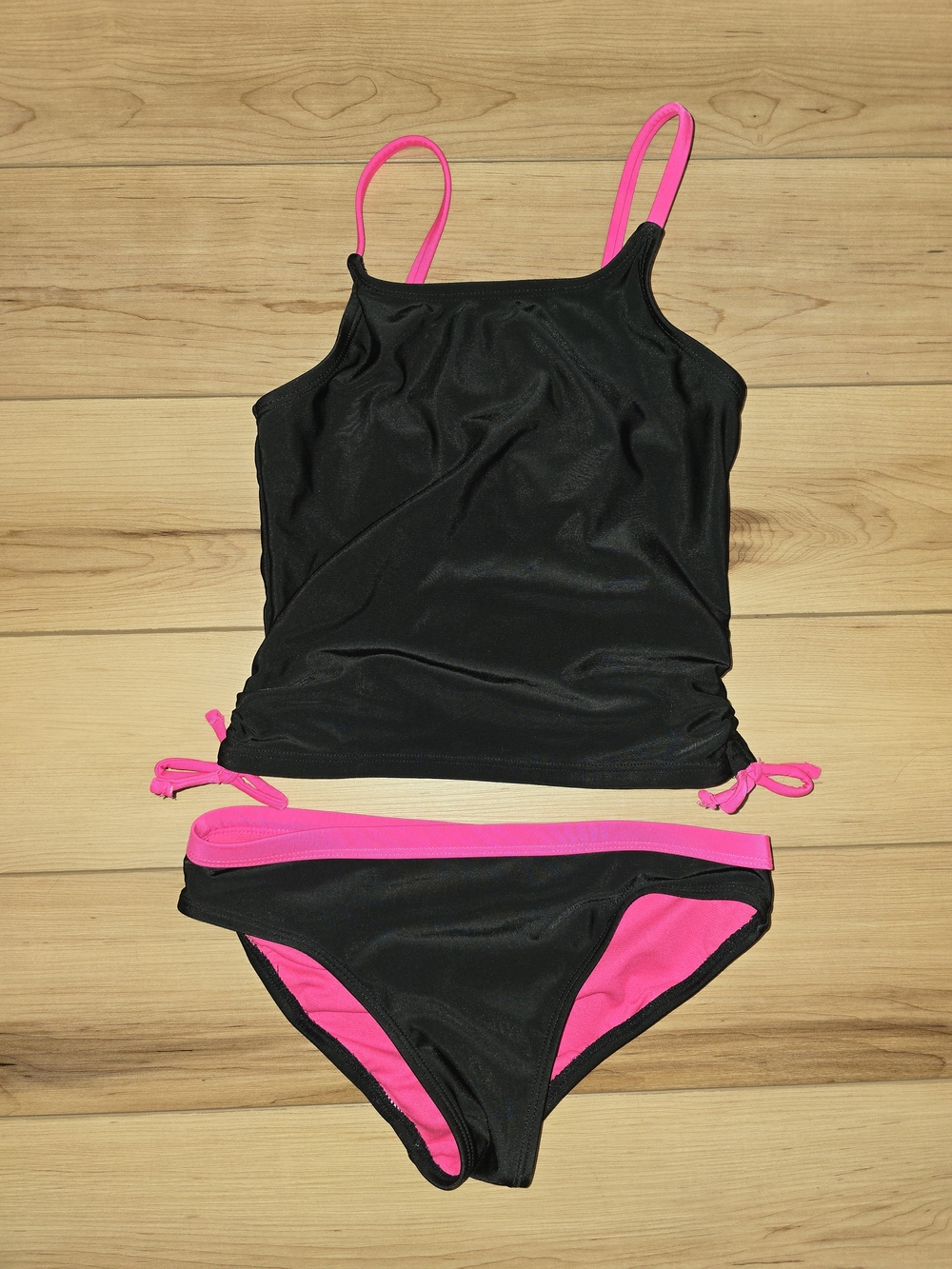 wonder nation Black & Hot Pink Girls Two-Piece Tankini Swim Set